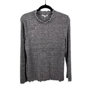 Rebellious One Womens Top Black 1X Rayon Blend Stretch Ribbed Lettuce Edges